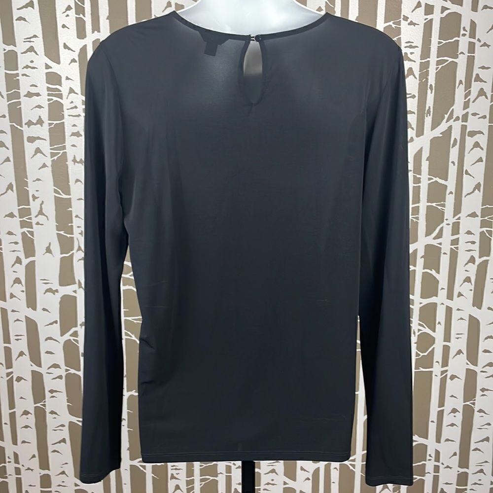 Ann Taylor Lace Front Slinky Back & Sleeves Top Black sz M - Picture 5 of 14